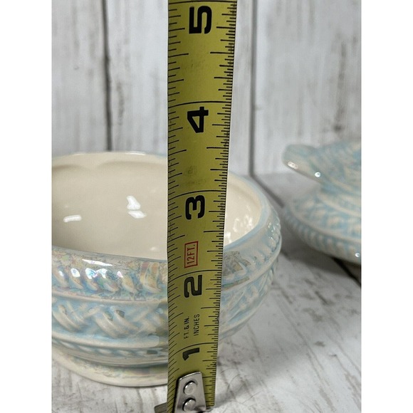 Vintage Love Birds Ceramic trinket dish with lid Handmade Blue - Picture 5 of 7